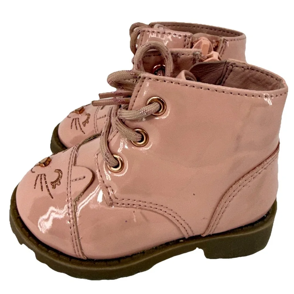 Wonder Nation Pink Kitten Critter Zip-Up Boots Girls Size 3 Toddler Child‎ EUC